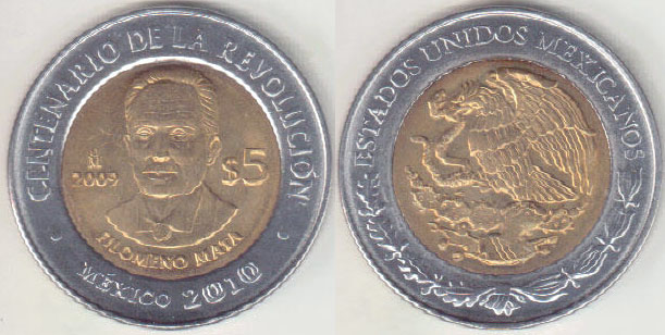 2009 Mexico 5 Pesos (Mata) Unc A003228